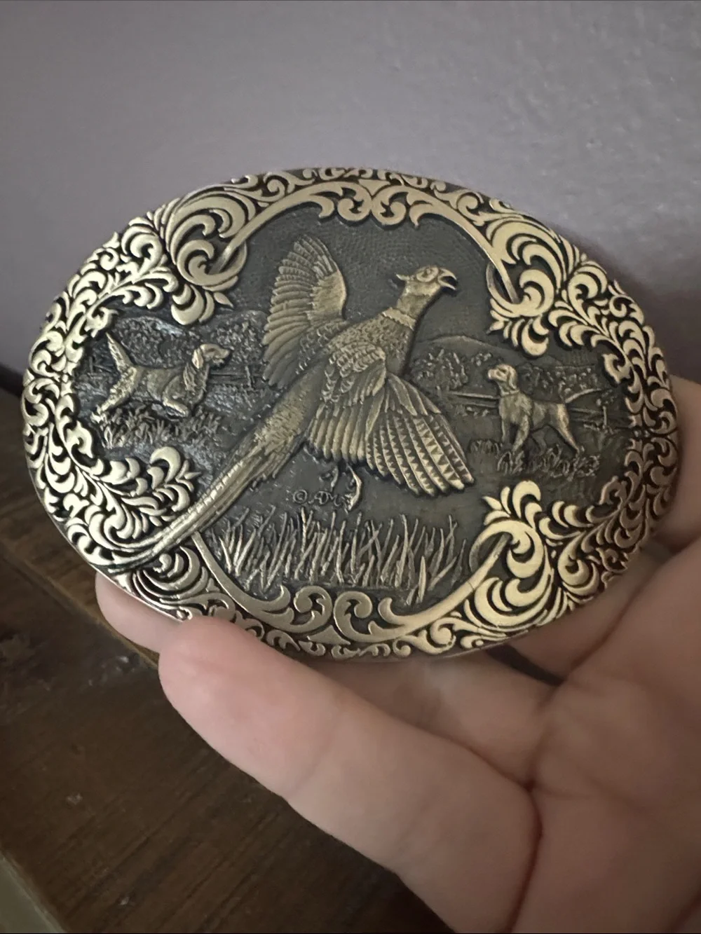 Vintage Award Design Medals Solid Brass Pheasant Hunting Belt Buckle Labrador
